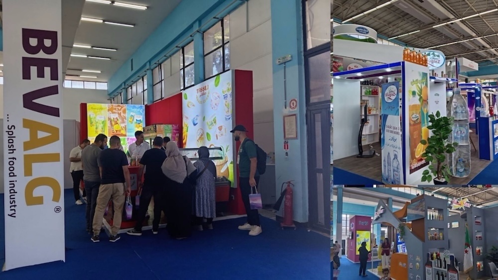 Stands d’entreprises algériennes comme Bouguelez et Tassili au Salon de l’agroalimentaire, illustrant le dynamisme du secteur local.